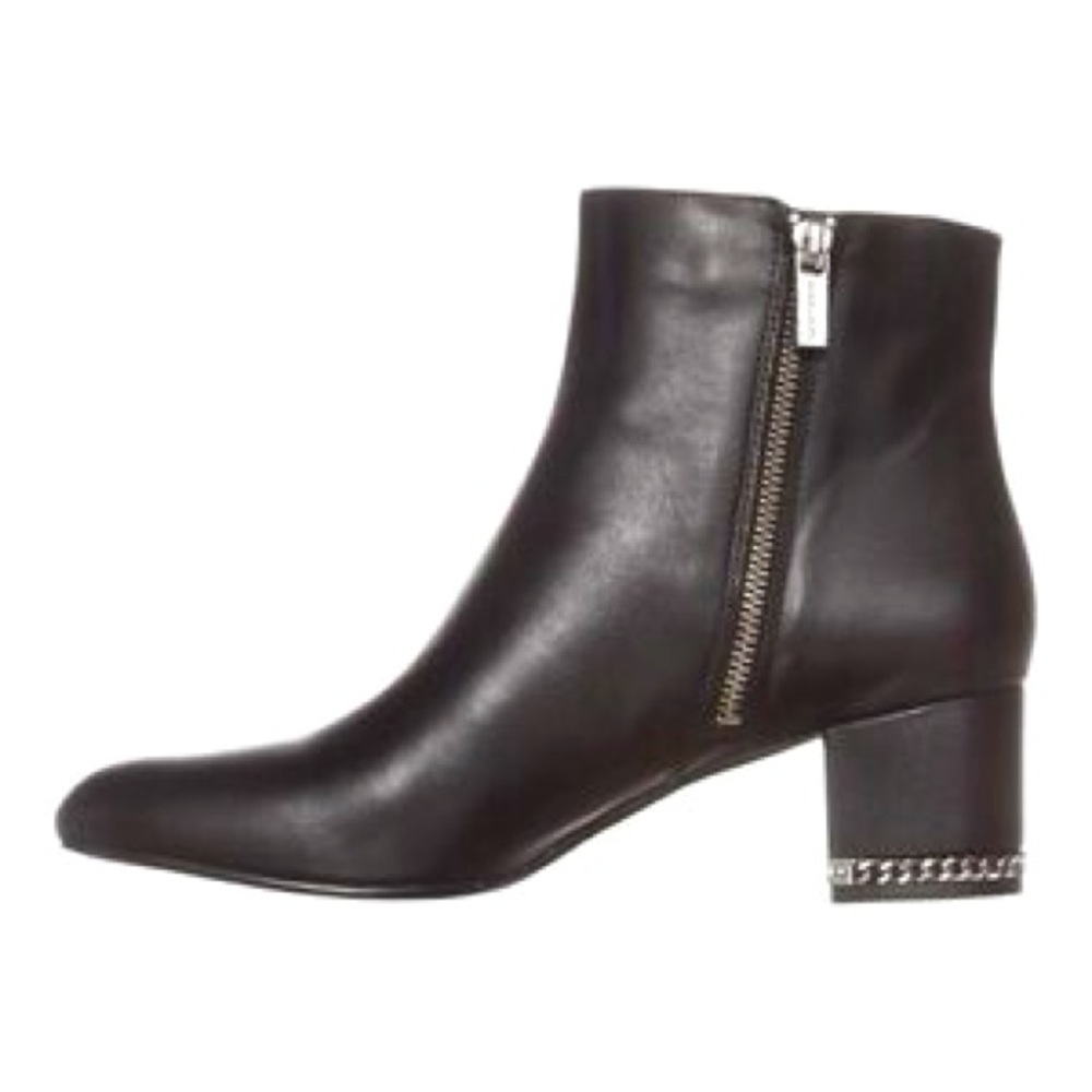 MICHAEL Michael Kors Black Leather Zip Chain-Trim Ankle Boots